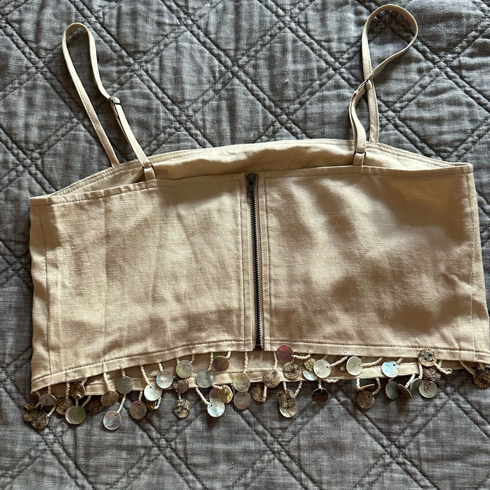 Jason Wu Crop Top Linen With Beaded Fringe - image 4